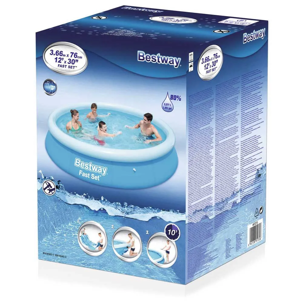 Bestway 57273 Fast Set Ø366x76cm Rund Oppblåsbar Basseng unisex, Blue, 5377L