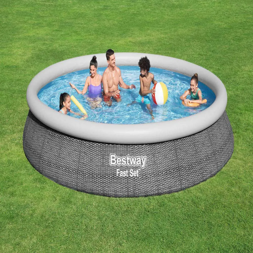 Bestway 57313 Fast Set Rattan Ø457x84cm Rund Oppblåsbar Basseng unisex, Blue, 9677L