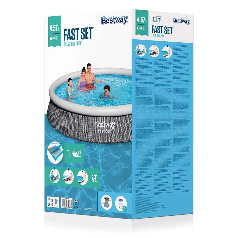 Bestway 57313 Fast Set Rattan Ø457x84cm Rund Oppblåsbar Basseng unisex, Blue, 9677L