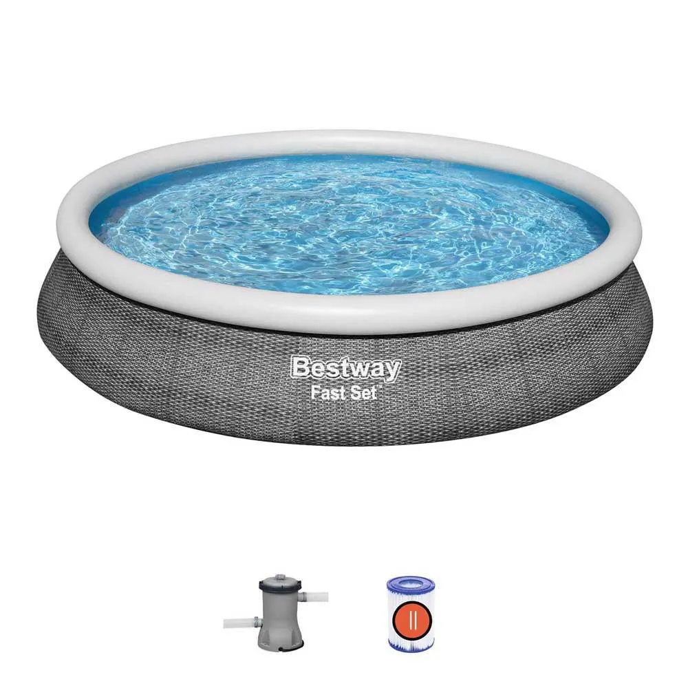 Bestway 57313 Fast Set Rattan Ø457x84cm Rund Oppblåsbar Basseng unisex, Blue, 9677L