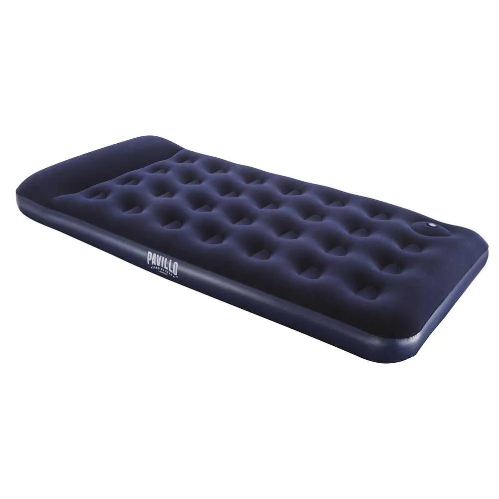 Bestway 67224 Twin Easy Inflate Flocked 188x99x28 Cm Enkel Luftmadrass Med Innebygd Pumpe, Navy, 188 x 99 x 28cm