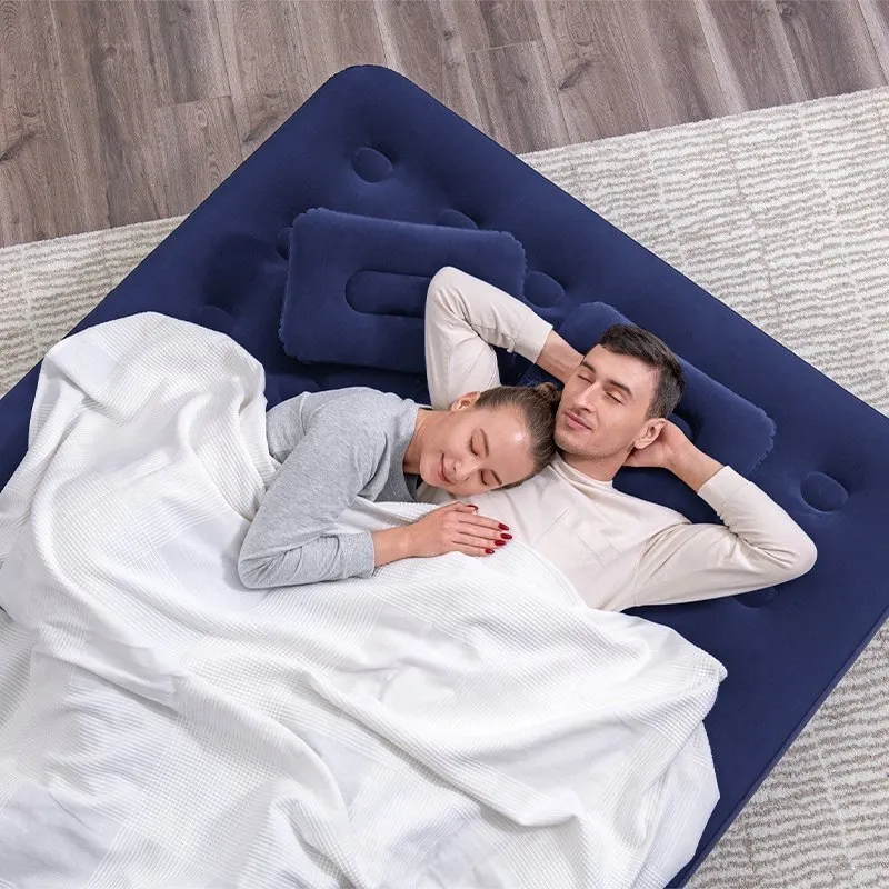 Bestway 67374 Queen Easy Inflate Flocked Airbed 203x152x22 Cm Dobbel Luftmadrass Med Innebygd Pumpe, Navy, 203 x 152 x 22cm