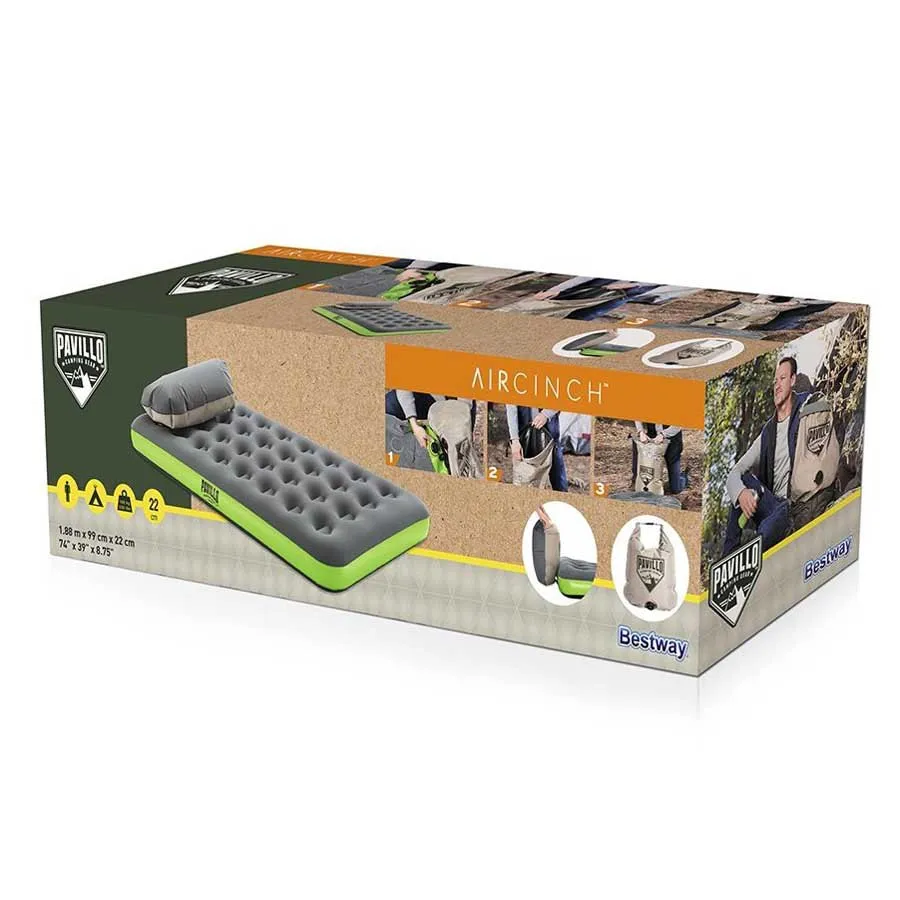 Bestway 67619 Single 188x99x22 Cm Junior Enkel Luftmadrass Med Innebygd Pumpe, Multicolour, 188 x 99 x 22cm