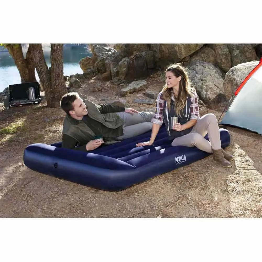 Bestway 67681 Double 191x137x30 Cm Enkel Luftmadrass Med Innebygd Pumpe, Navy, 191 x 137 x 30cm