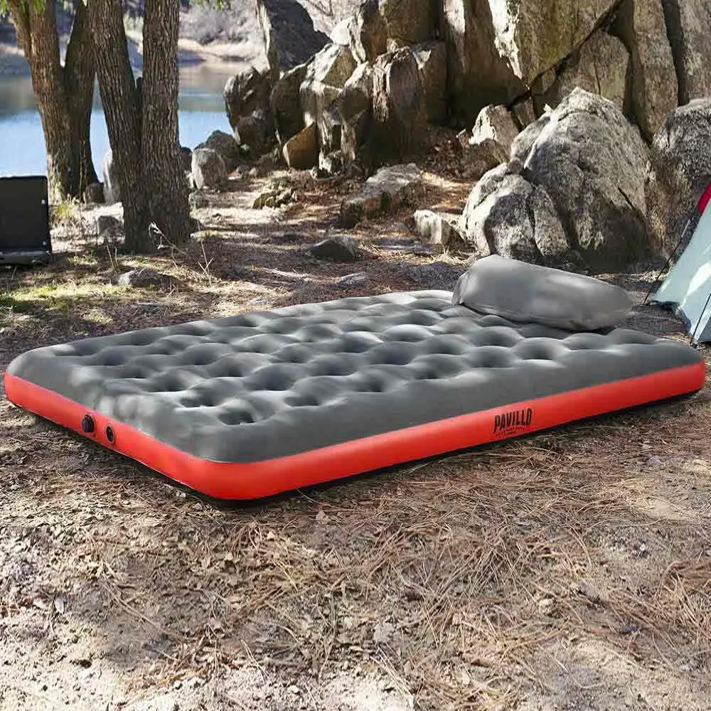 Bestway 67703 Double Roll & Relax 203x183x22 Cm Dobbel Luftmadrass Med Innebygd Pumpe, Multicolour, 203 x 183 x 22cm