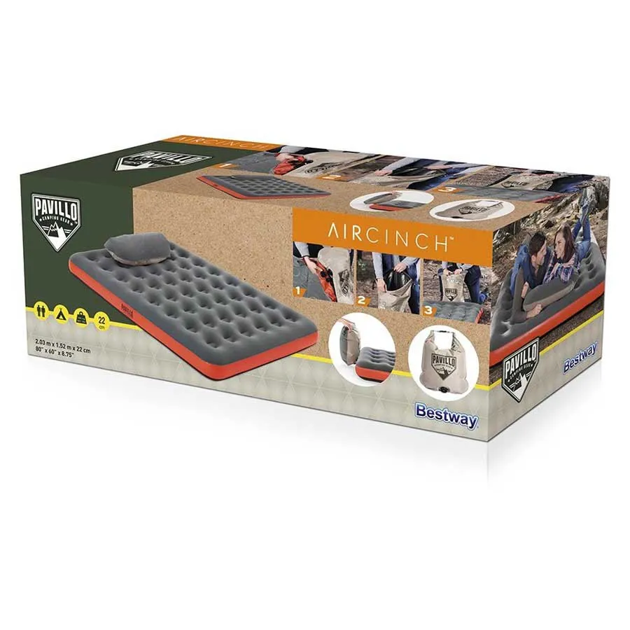 Bestway 67703 Double Roll & Relax 203x183x22 Cm Dobbel Luftmadrass Med Innebygd Pumpe, Multicolour, 203 x 183 x 22cm