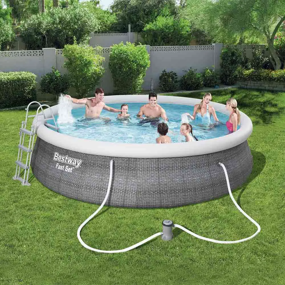 Bestway Fast Set Rattan 457x107 Cm Rund Oppblåsbar Basseng unisex, Grey, 12362L