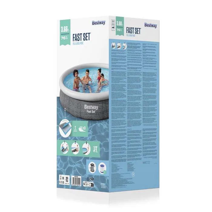 Bestway Fast Set Rattan Ø 366x76 Cm Rund Oppblåsbar Basseng unisex, Grey / blue, 5377L