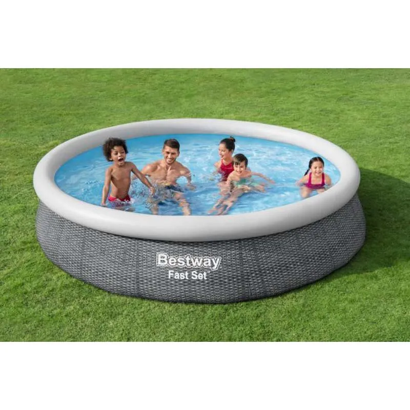 Bestway Fast Set Rattan Ø 366x76 Cm Rund Oppblåsbar Basseng unisex, Grey / blue, 5377L