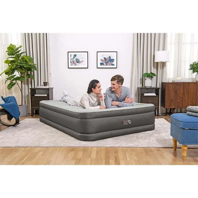 Bestway Fortech Tough Guard Twin Wave-beam Reinforced Dobbel Luftmadrass Med Innebygd Pumpe, Beige, 203 x 152 x 46cm