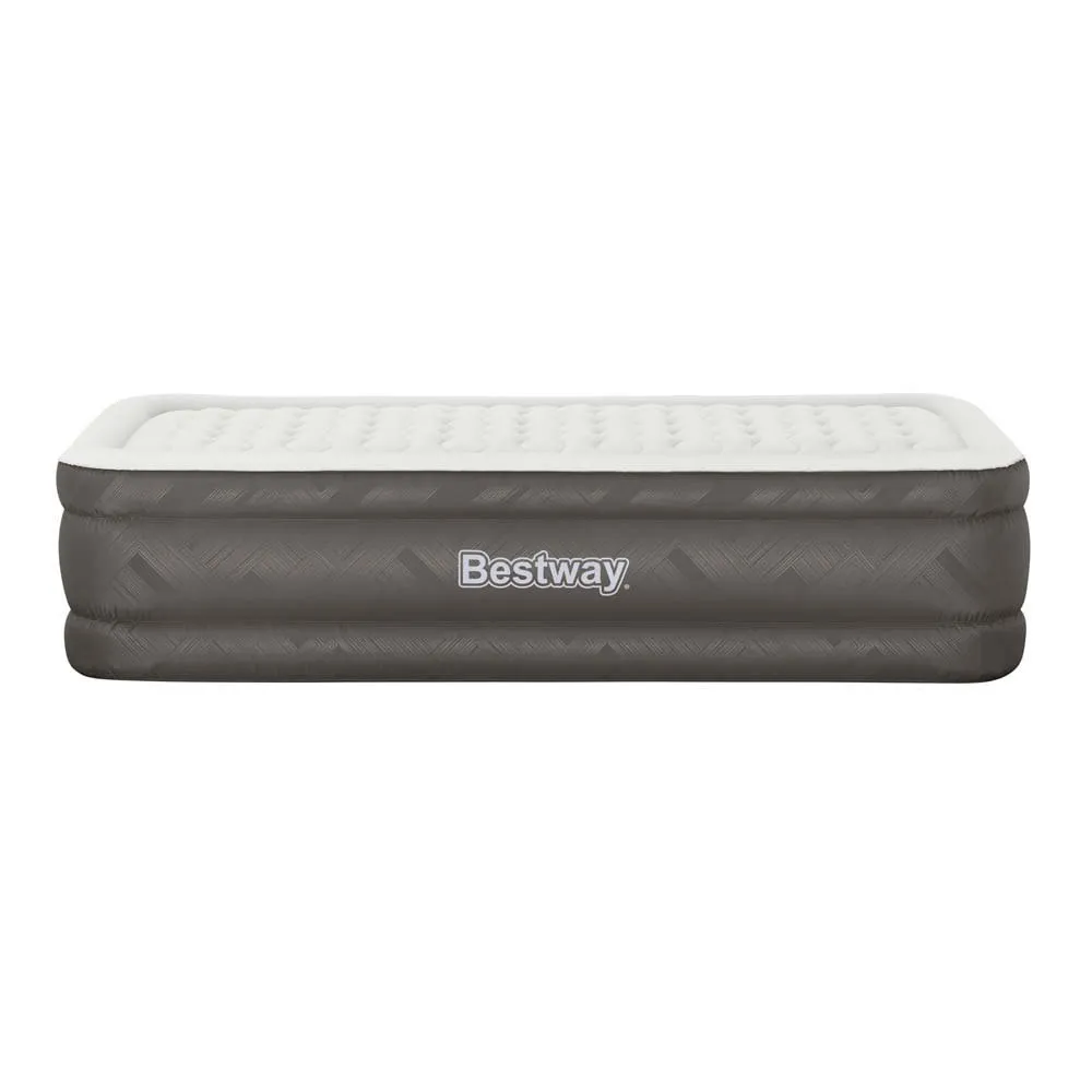 Bestway Fortech Tough Guard Twin Wave-beam Reinforced Enkel Luftmadrass Med Innebygd Pumpe, Beige, 191 x 97 x 46cm