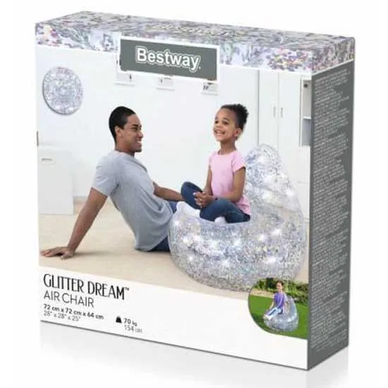 Bestway Glitter Dream Air Oppblåsbar Sofa, Clear / glitter, +6Y