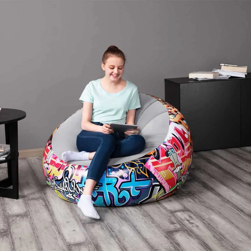 Bestway Graffitti Air Oppblåsbar Sofa, Multicolour, 112 x 112 x 66cm