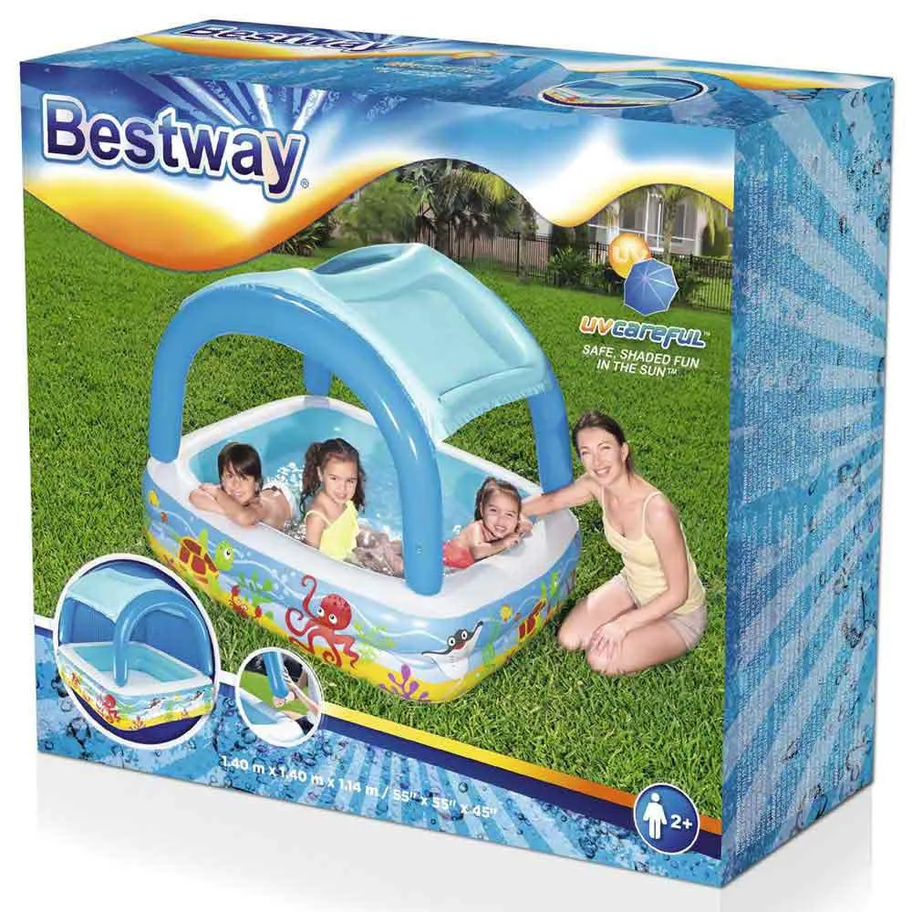 Bestway Med Markise Firkantet Oppblåsbar Lekebasseng 147x147x122 Cm unisex, Multicolour, 265L Bestway Med Markise Firkantet Oppblåsbar Lekebasseng 147x147x122 Cm unisex, Multicolour, 265L