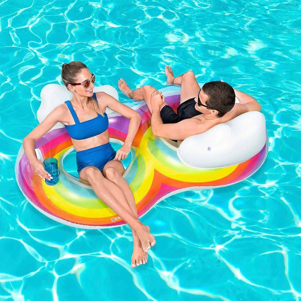 Bestway Oppblåsbart Dobbelt Flytemadrass Med Ryggstøtte 186x116 Cm, Multicolor, One Size Bestway Oppblåsbart Dobbelt Flytemadrass Med Ryggstøtte 186x116 Cm, Multicolor, One Size