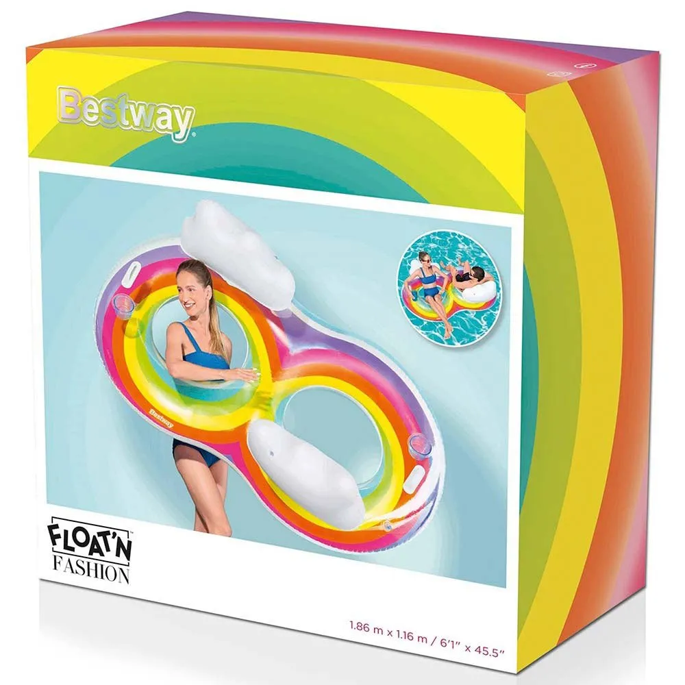 Bestway Oppblåsbart Dobbelt Flytemadrass Med Ryggstøtte 186x116 Cm, Multicolor, One Size Bestway Oppblåsbart Dobbelt Flytemadrass Med Ryggstøtte 186x116 Cm, Multicolor, One Size
