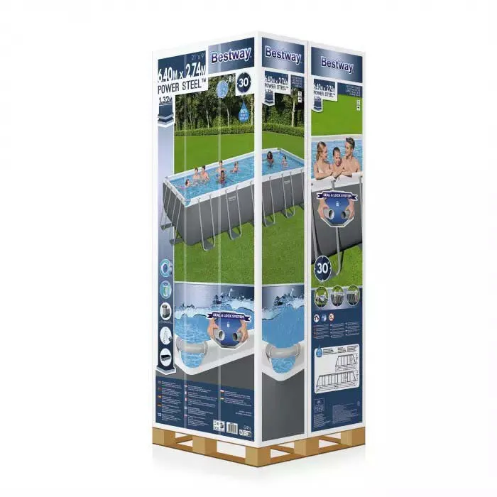 Bestway Power Steel 640x274x132 Cm Stål Rektangulært Over Bakken Basseng Med Ramme, White / blue, 19281L