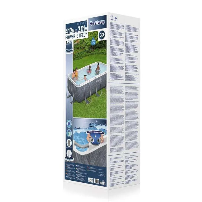 Bestway Power Steel Stone 412x201x122 Cm Stål Rektangulært Over Bakken Basseng Med Ramme, Grey / blue, 8124L Bestway Power Steel Stone 412x201x122 Cm Stål Rektangulært Over Bakken Basseng Med Ramme, Grey / blue, 8124L