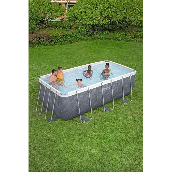 Bestway Power Steel Stone 412x201x122 Cm Stål Rektangulært Over Bakken Basseng Med Ramme, Grey / blue, 8124L Bestway Power Steel Stone 412x201x122 Cm Stål Rektangulært Over Bakken Basseng Med Ramme, Grey / blue, 8124L