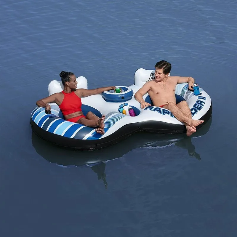 Bestway Rapid Rider Dobbeltrings Flytemadrass Med Håndtak unisex, Blue / white, 251 x 132cm Bestway Rapid Rider Dobbeltrings Flytemadrass Med Håndtak unisex, Blue / white, 251 x 132cm