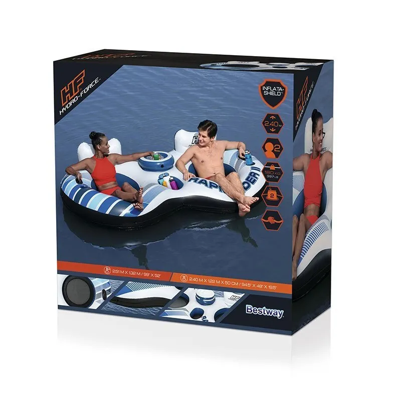 Bestway Rapid Rider Dobbeltrings Flytemadrass Med Håndtak unisex, Blue / white, 251 x 132cm Bestway Rapid Rider Dobbeltrings Flytemadrass Med Håndtak unisex, Blue / white, 251 x 132cm