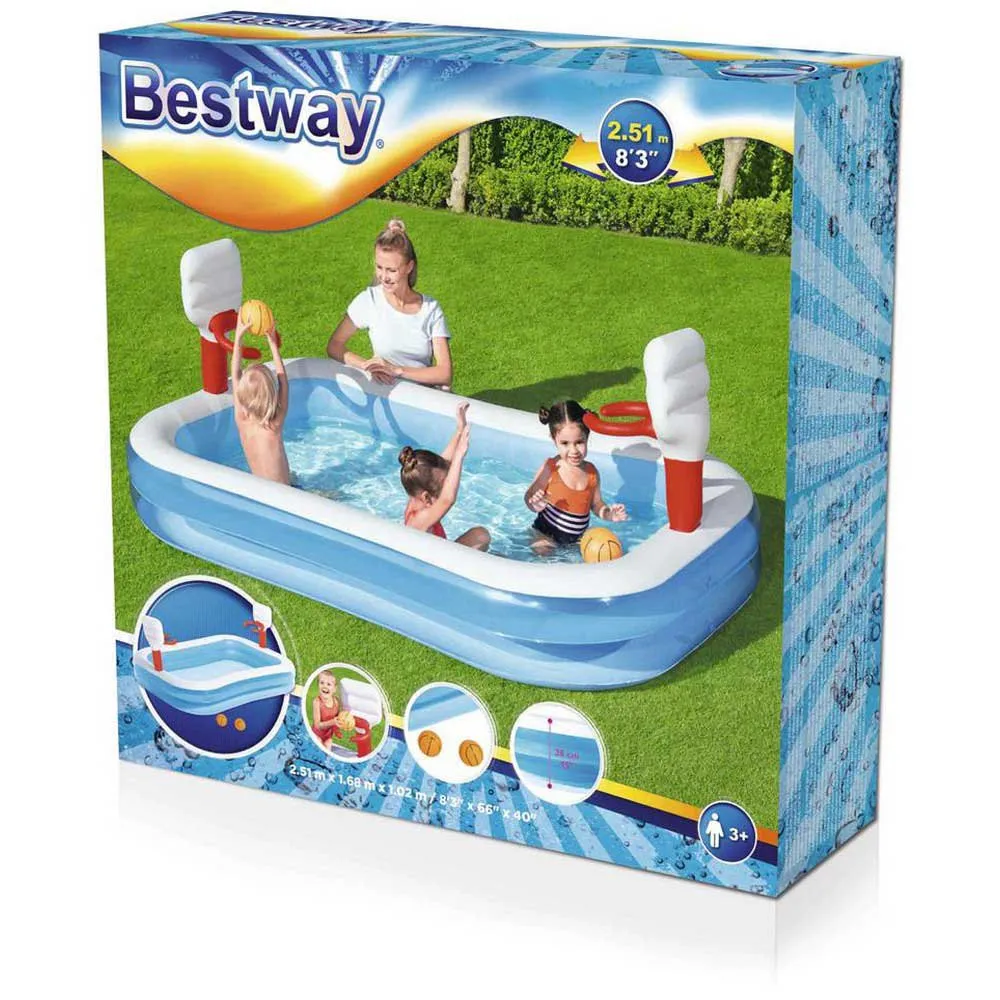 Bestway Rektangulært Oppblåsbart Basseng For Basketball 254x168x102 Cm unisex, Multicolour, 636L Bestway Rektangulært Oppblåsbart Basseng For Basketball 254x168x102 Cm unisex, Multicolour, 636L