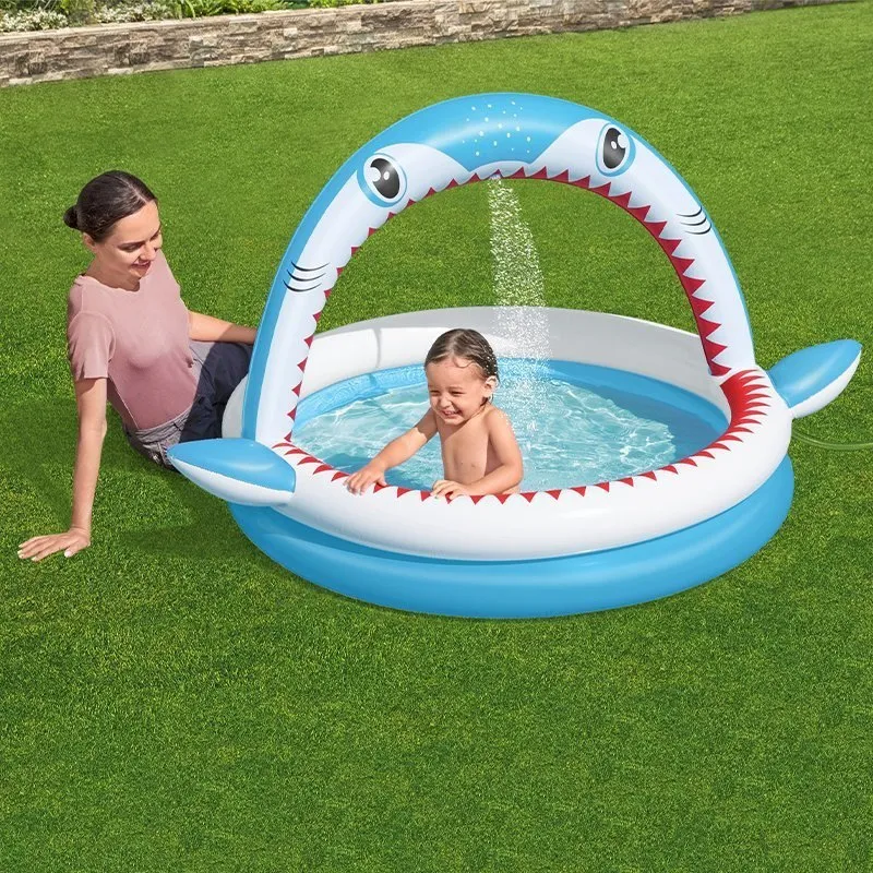 Bestway Shark Rund Oppblåsbar Basseng unisex, Blue / white, 163 x 127 x 92cm