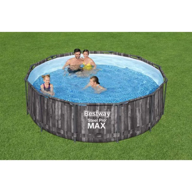 Bestway Steel Pro Max Ø 366x100 Cm Stål Rundt Overjordisk Basseng, Grey / blue, 9150L