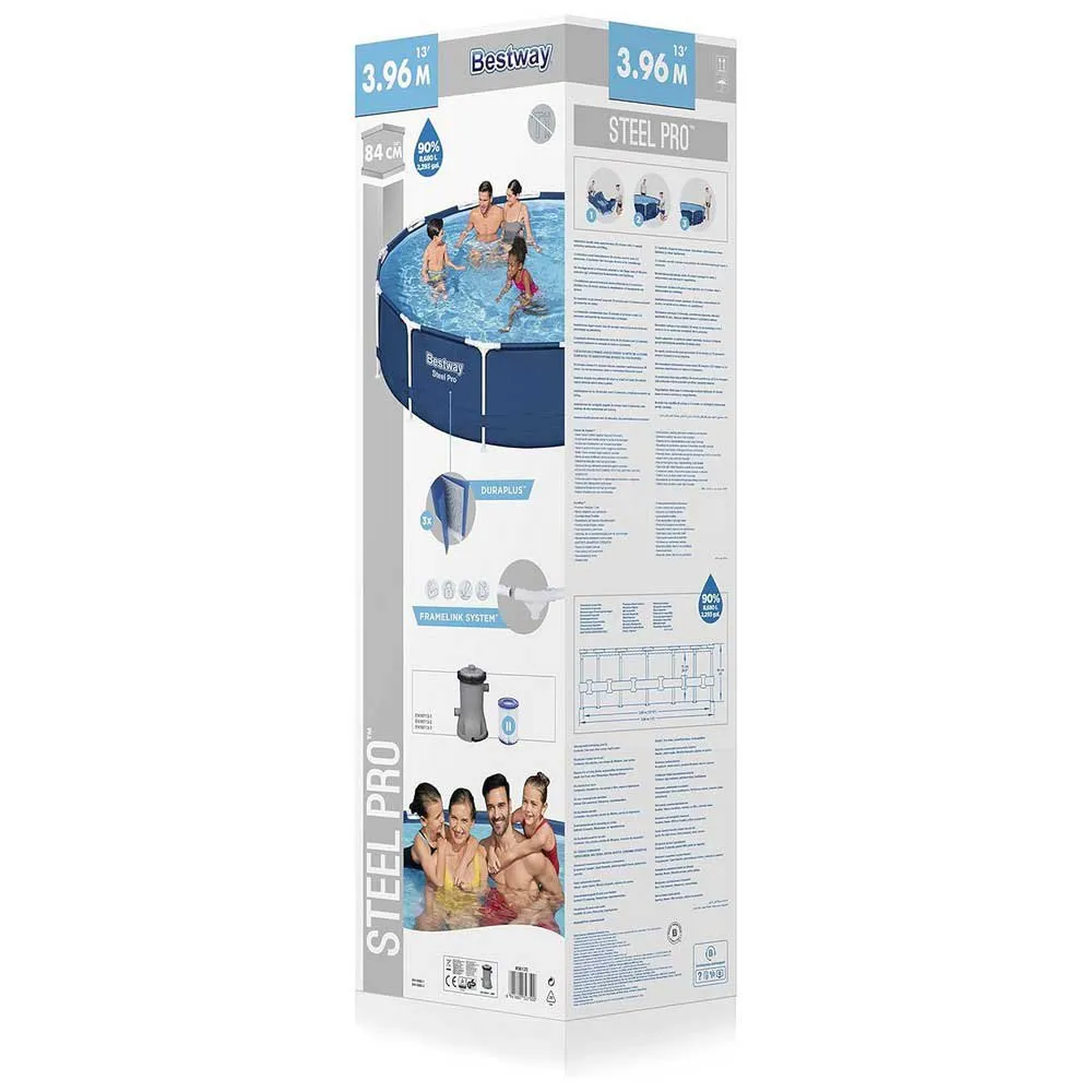 Bestway Steel Pro Ø 396x84 Cm Stål Rundt Overjordisk Basseng, Blue, 8680L