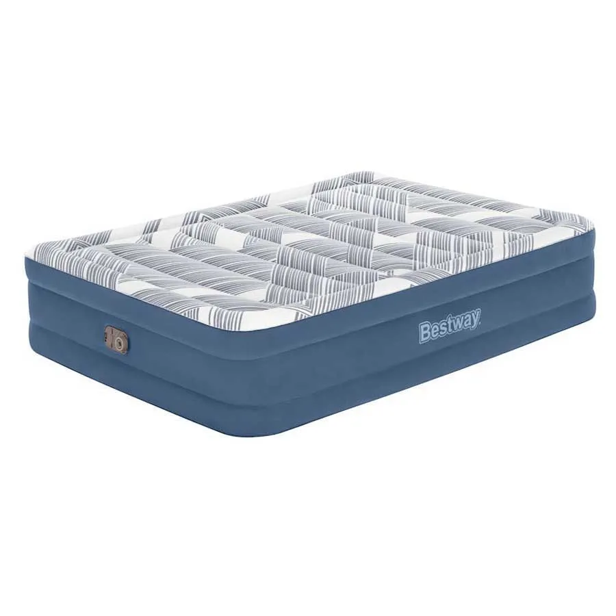 Bestway Tritech Queen Reinforced I-beam Dobbel Luftmadrass Med Innebygd Pumpe, Blue / grey, 203 x 152 x 46cm