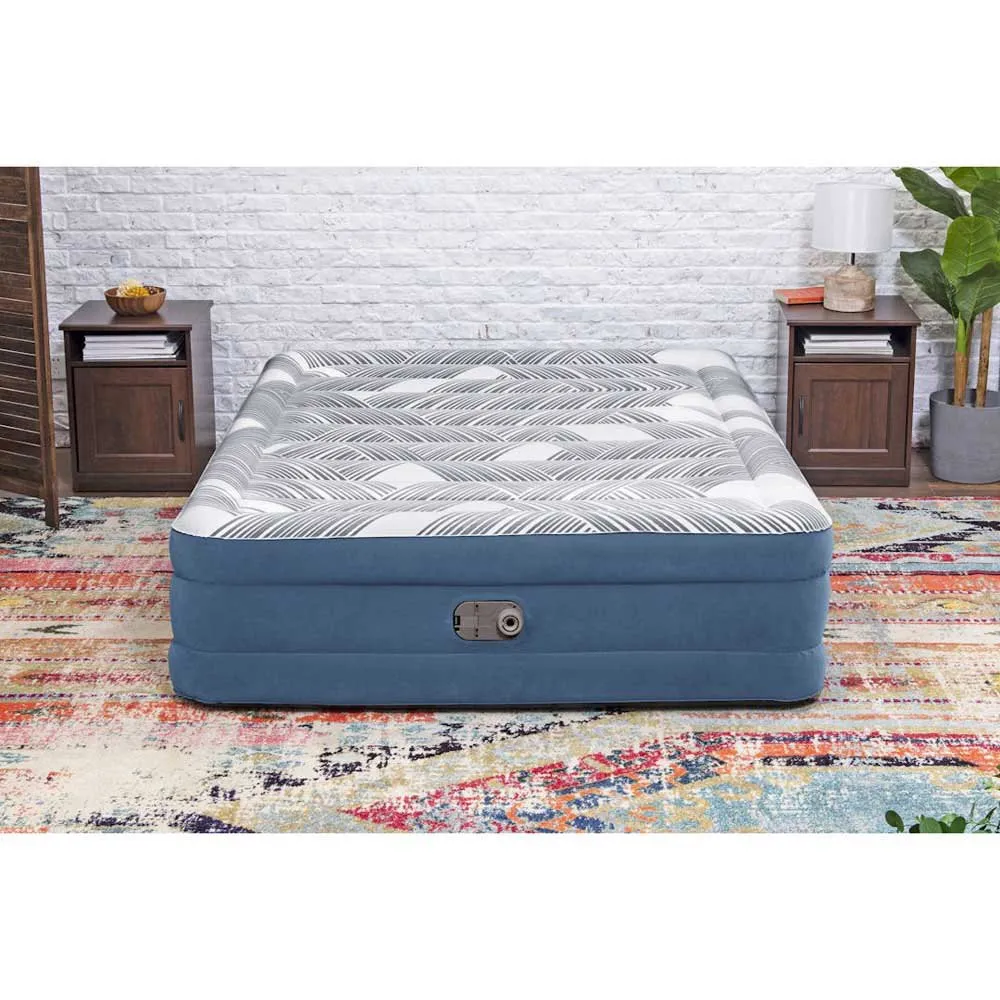 Bestway Tritech Queen Reinforced I-beam Dobbel Luftmadrass Med Innebygd Pumpe, Blue / grey, 203 x 152 x 46cm