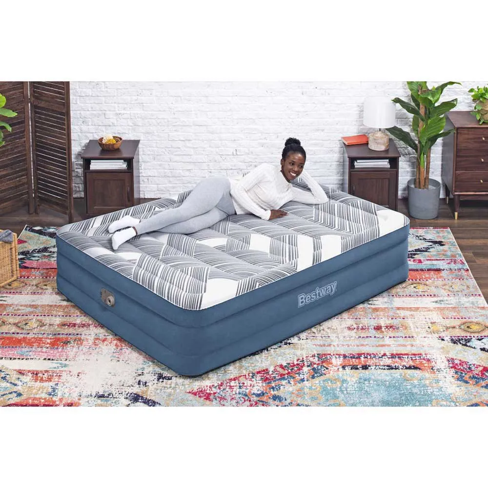 Bestway Tritech Queen Reinforced I-beam Dobbel Luftmadrass Med Innebygd Pumpe, Blue / grey, 203 x 152 x 46cm