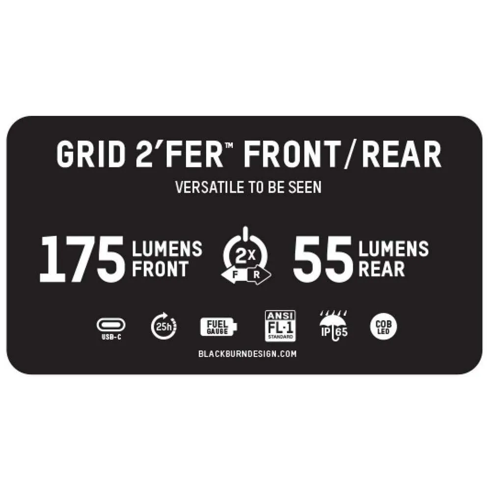 Blackburn Grid2´fer Frontlys, Black / white, 175 Lysstyrker Blackburn Grid2´fer Frontlys, Black / white, 175 Lysstyrker