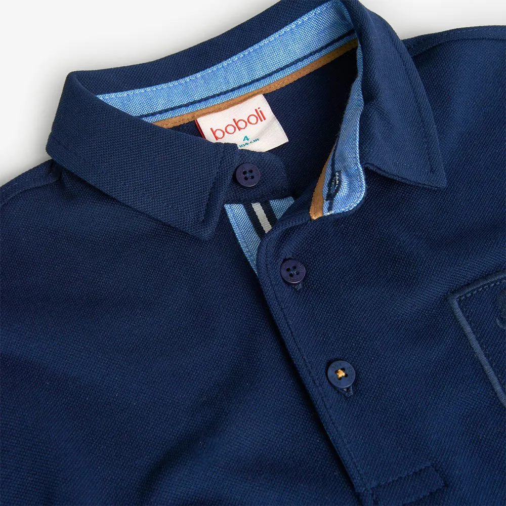 Boboli Pique Langermet Poloskjorte, Marine 1, 7Y Boboli Pique Langermet Poloskjorte, Marine 1, 7Y
