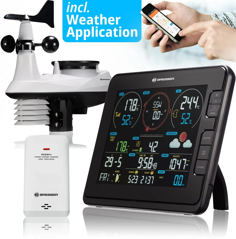 Bresser 7in1 Wifi With Light Intensity And Uv Measurement Function Wsx3001 Cm3lc2 Værstasjon, Black, One Size, EU Plug 220V Bresser 7in1 Wifi With Light Intensity And Uv Measurement Function Wsx3001 Cm3lc2 Værstasjon, Black, One Size, EU Plug 220V