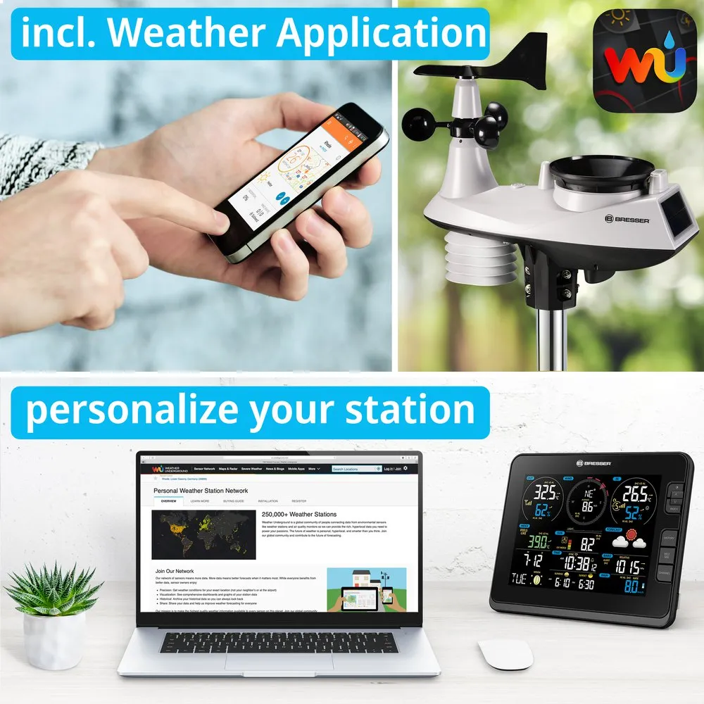 Bresser 7in1 Wifi With Light Intensity And Uv Measurement Function Wsx3001 Cm3lc2 Værstasjon, Black, One Size, EU Plug 220V Bresser 7in1 Wifi With Light Intensity And Uv Measurement Function Wsx3001 Cm3lc2 Værstasjon, Black, One Size, EU Plug 220V