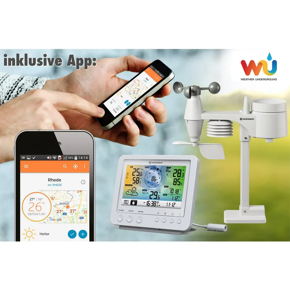 Bresser Wifi Color Weather Center 5in1 Profi Sensor Værstasjon, Black / grey, One Size, EU Plug 220V Bresser Wifi Color Weather Center 5in1 Profi Sensor Værstasjon, Black / grey, One Size, EU Plug 220V