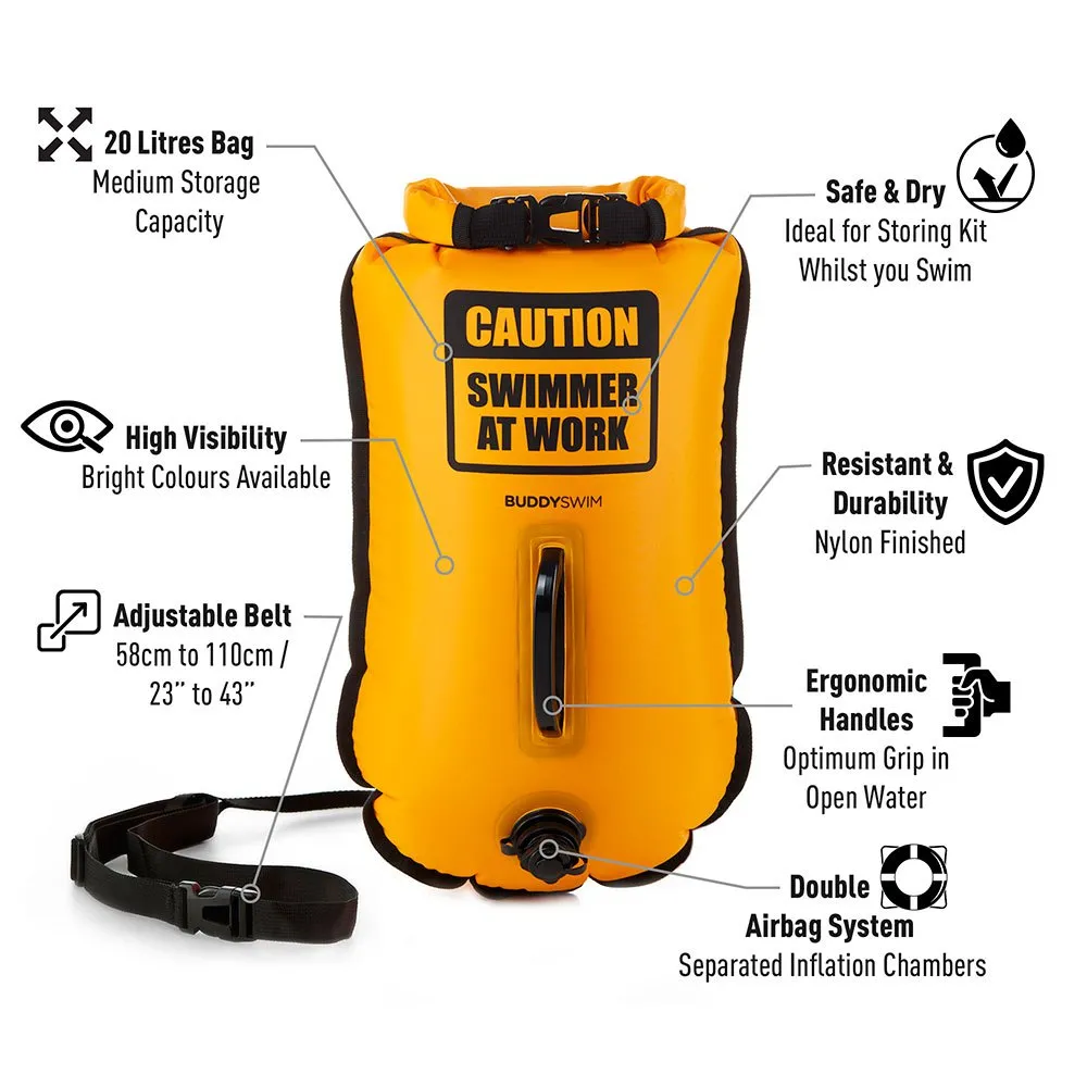Buddyswim Caution Swimmer At Work Bøye 20l unisex, Yellow