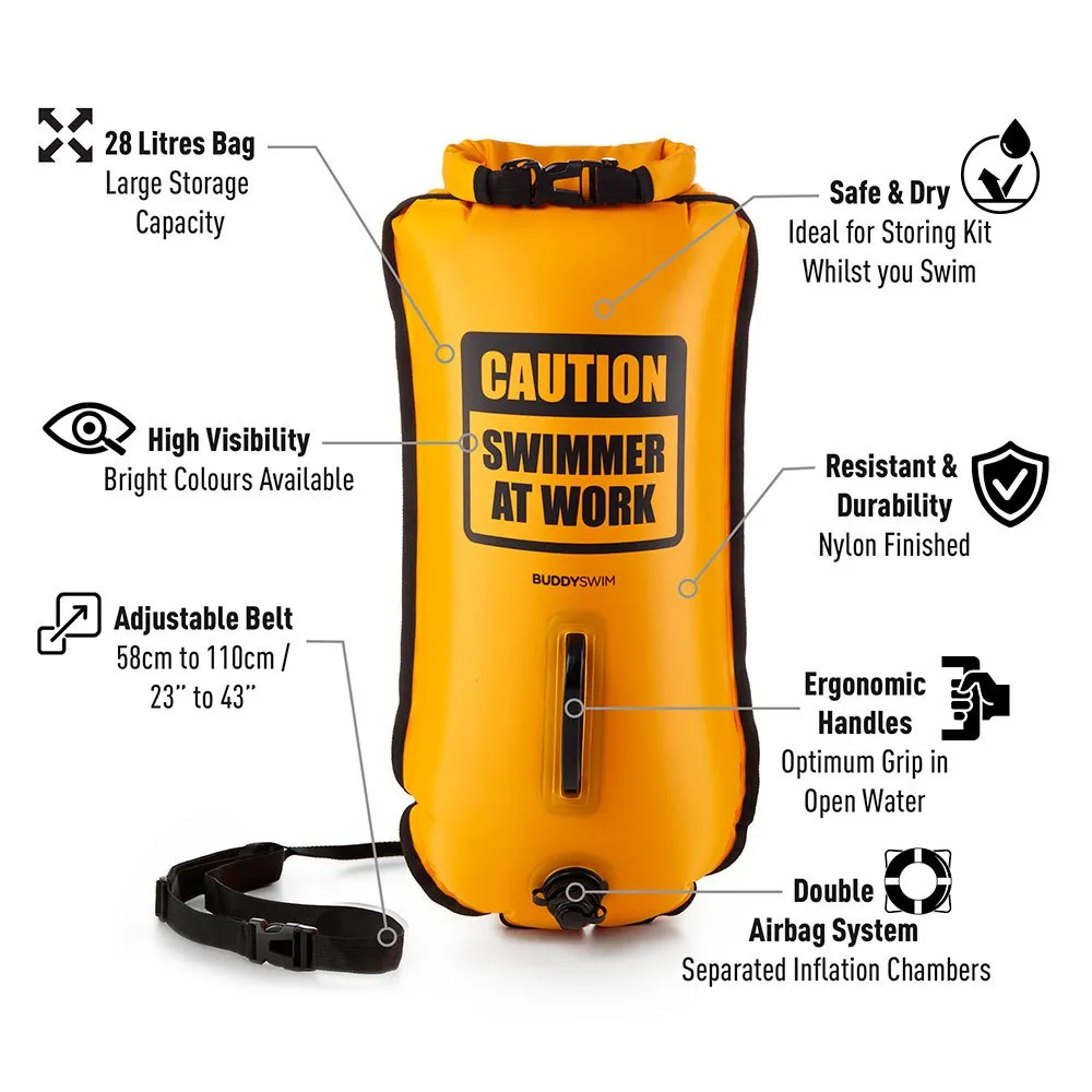 Buddyswim Caution Swimmer At Work Bøye 28l unisex, Yellow