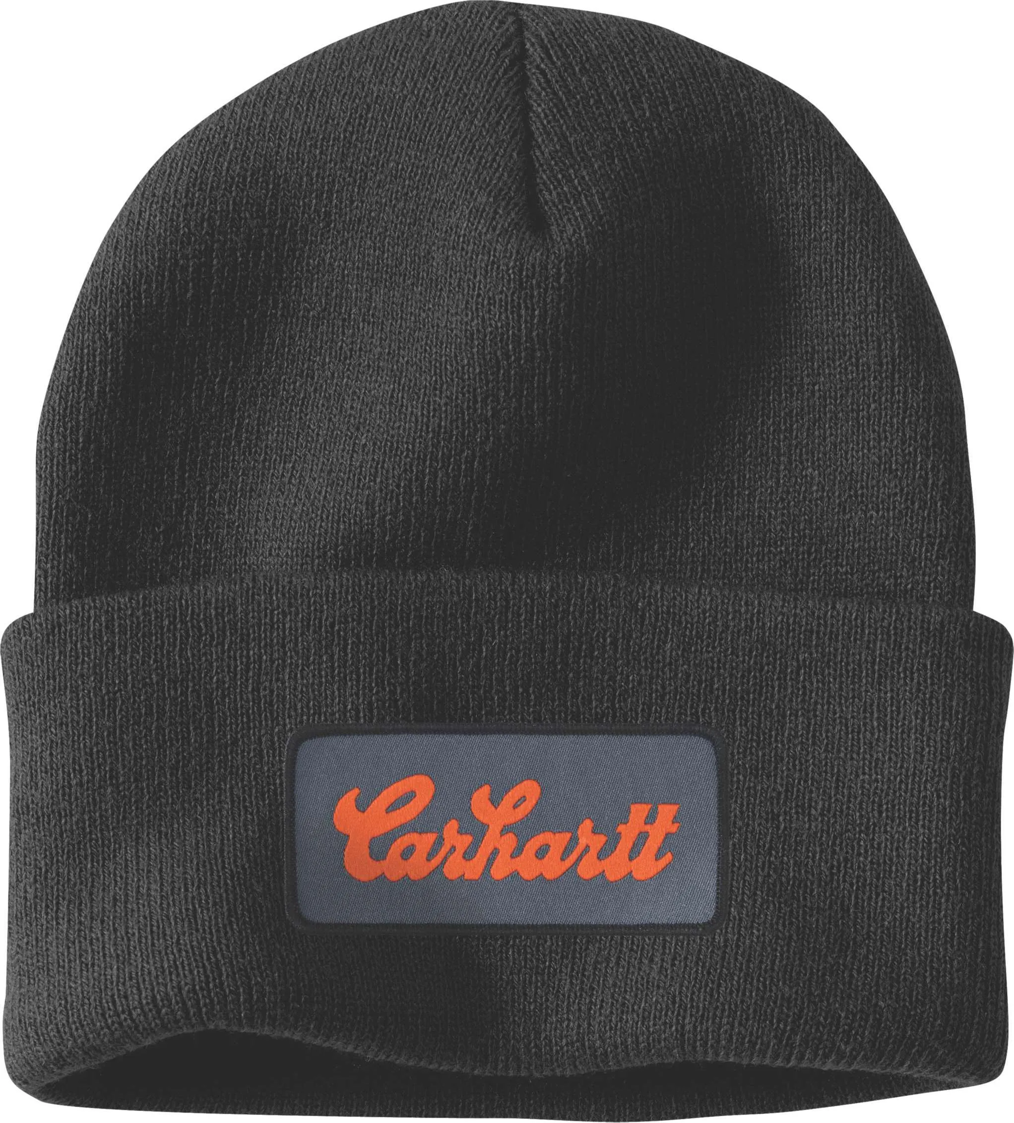Carhartt Men's Knit Cuffed Script Patch Beanie, Black Carhartt Men's Knit Cuffed Script Patch Beanie, Black