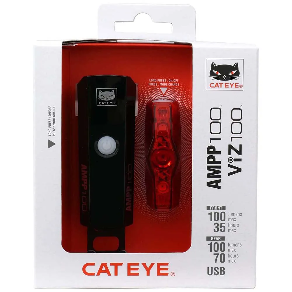 CatEye Ampp100+viz150 Sykkellyktesett, Black, One Size