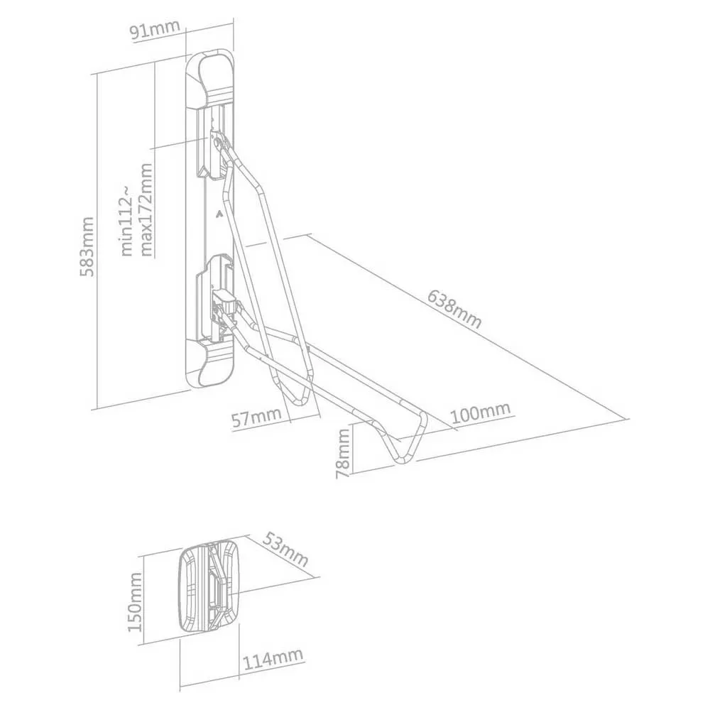 Con-Tec Smart Fold 559 Mm Veggmontert Sykkelholder, Black, One Size