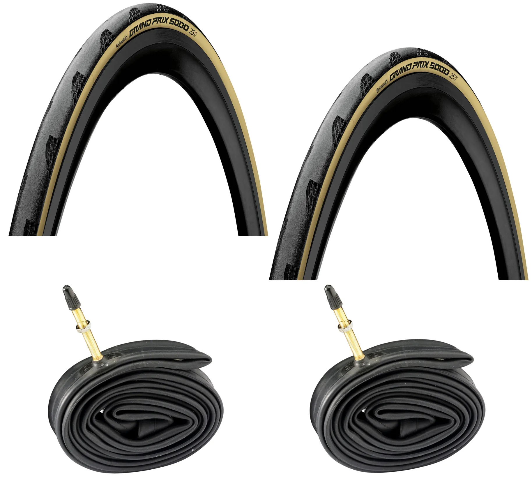 Continental 2 Dekk + 2 Slanger Continental Grand Prix 5000 700x25C Lyse dekk, Krem, Sykkeldekk
