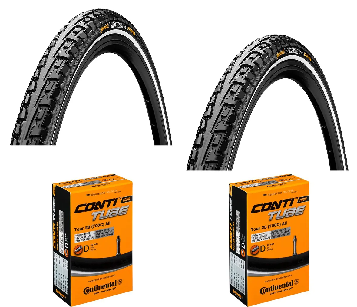 Continental 2 dekk + 2 Slanger Continental Ride Tour svart 700x35C (37-622) Refleks dunlop ventil, Sykkeldekk Continental 2 dekk + 2 Slanger Continental Ride Tour svart 700x35C (37-622) Refleks dunlop ventil, Sykkeldekk
