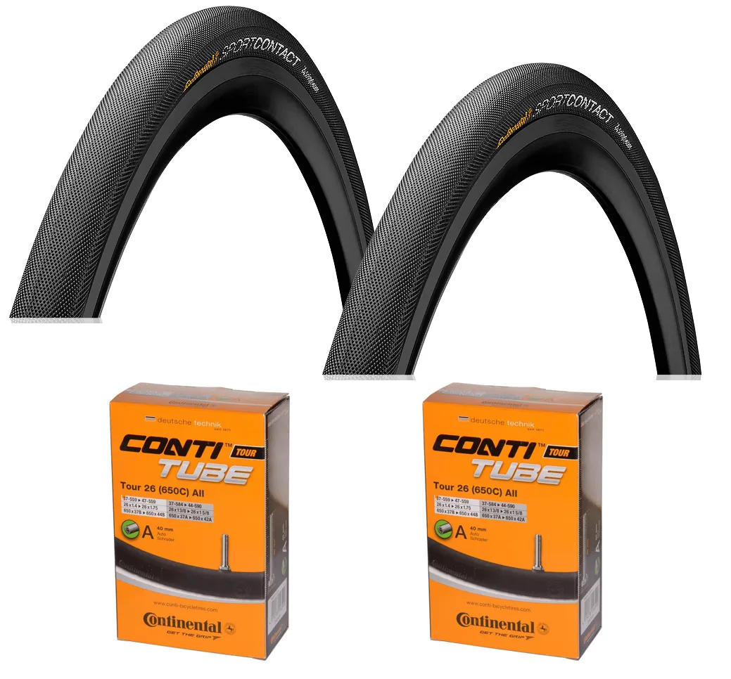 Continental 2 Dekk + 2 Slanger Continental SportContact II 26x1.60"(42-559) Bil ventil, Sykkeldekk Continental 2 Dekk + 2 Slanger Continental SportContact II 26x1.60"(42-559) Bil ventil, Sykkeldekk