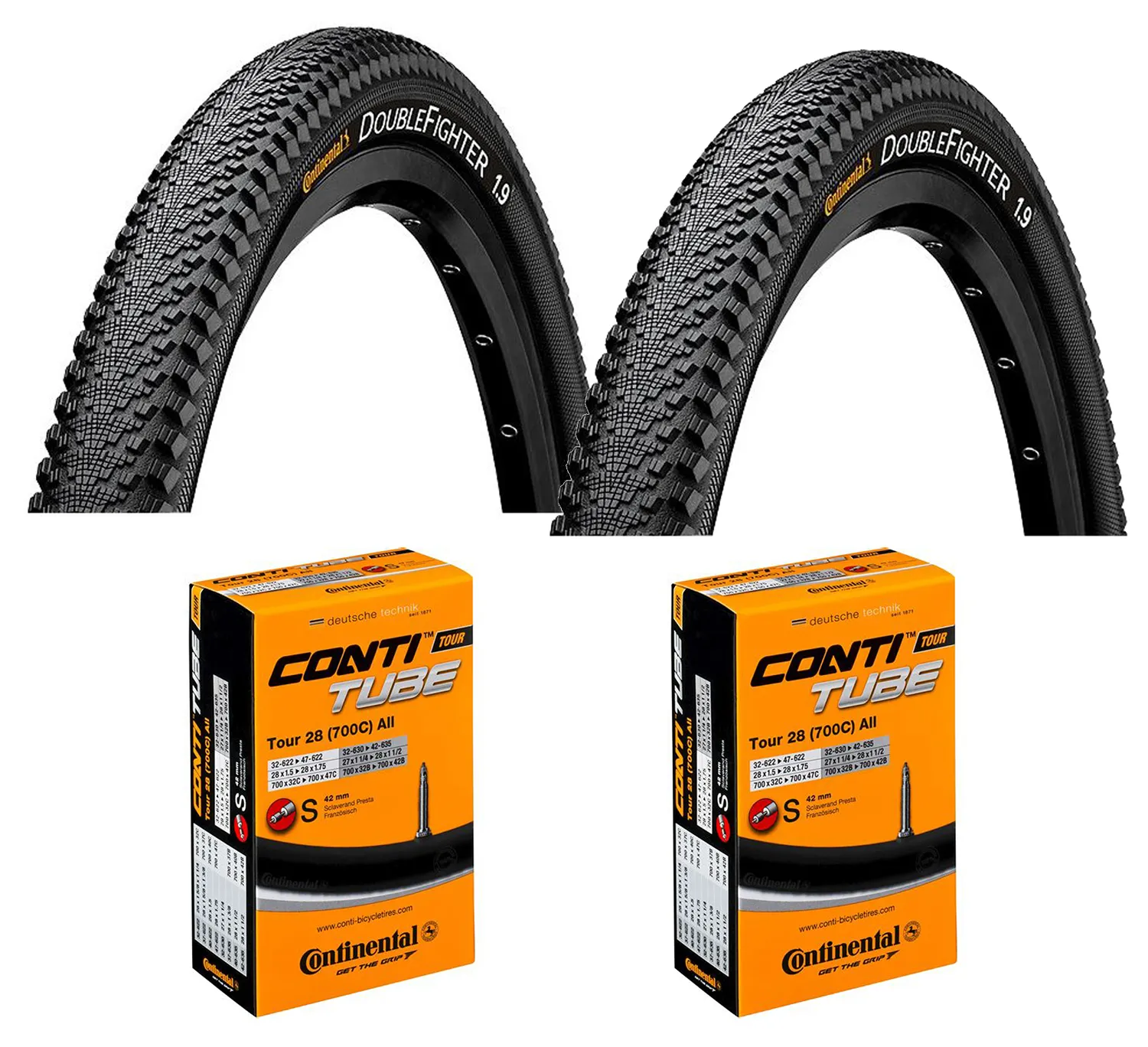 Continental 2 dekk + 2 Slanger MTB Dekk Continental Double fighter III 700x35 (37-622) Racer Ventil, Sykkeldekk