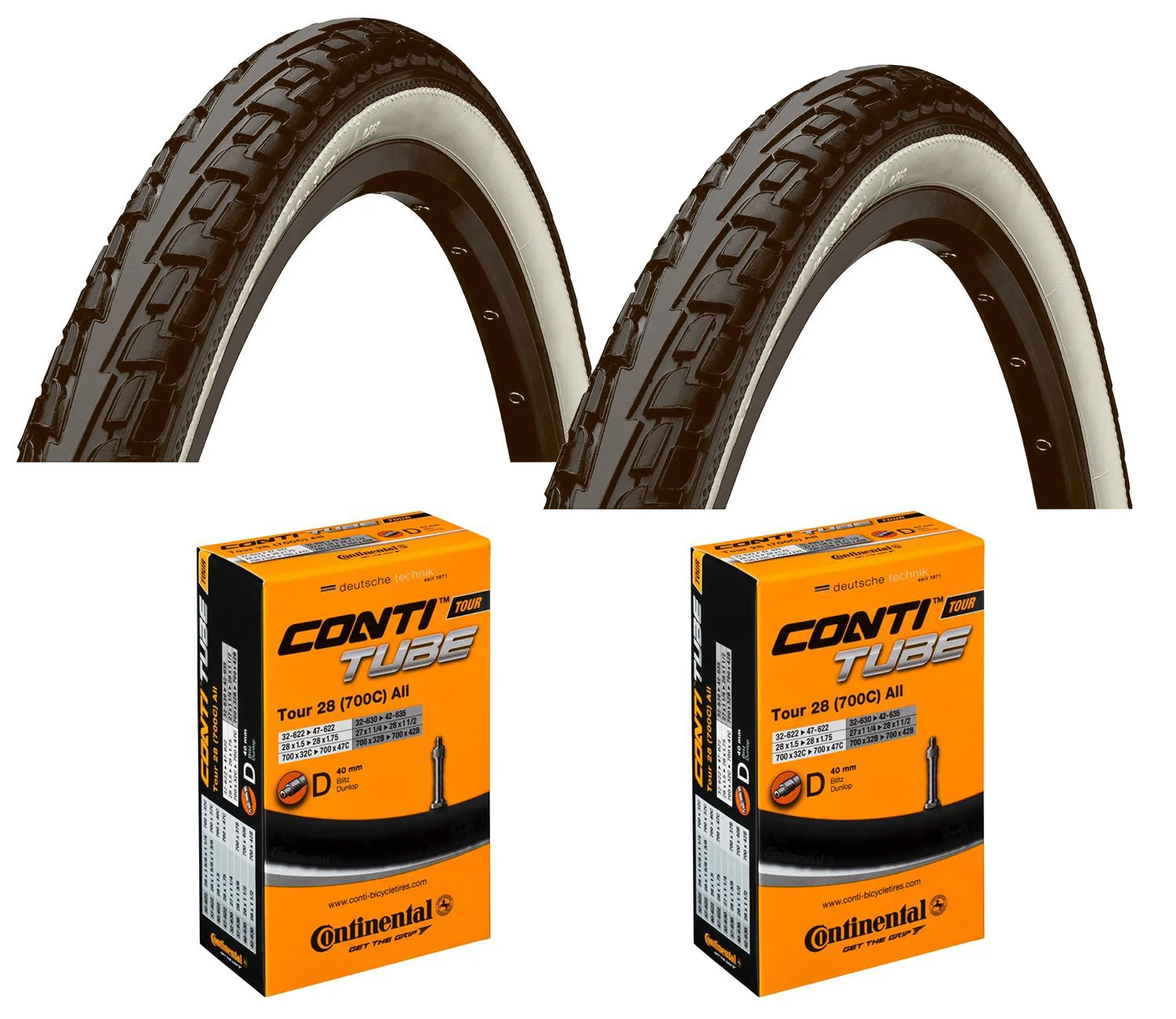 Continental RIDE Tour hverdagsdekk 700 x 45C sort/hvid sampak dunlopventil, Sykkeldekk