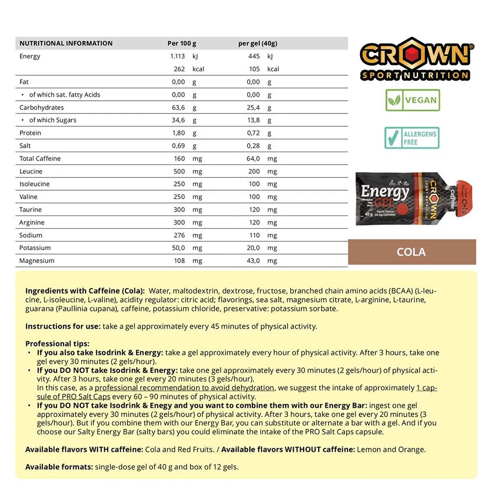 Crown Sport Nutrition Boks Med Energigeler Bær 40g 12 Enheter, Black / red, One Size