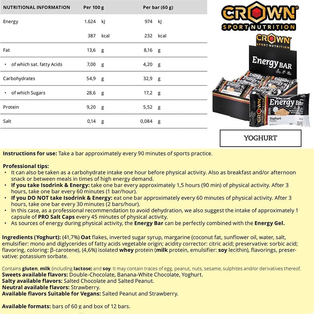 Crown Sport Nutrition Boks Med Yoghurt-energibarer 60g 12 Enheter, Black / white, One Size Crown Sport Nutrition Boks Med Yoghurt-energibarer 60g 12 Enheter, Black / white, One Size