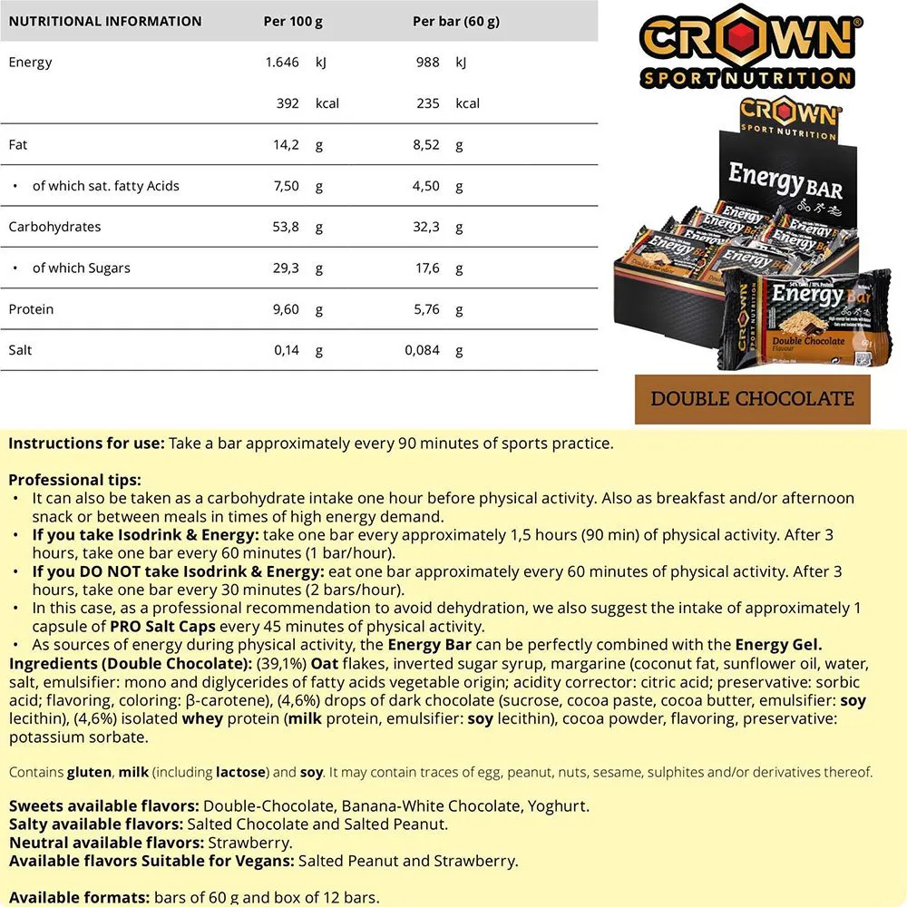 Crown Sport Nutrition Energibar Boks Dobbel Sjokolade 60g 12 Enheter, Black / brown, One Size Crown Sport Nutrition Energibar Boks Dobbel Sjokolade 60g 12 Enheter, Black / brown, One Size